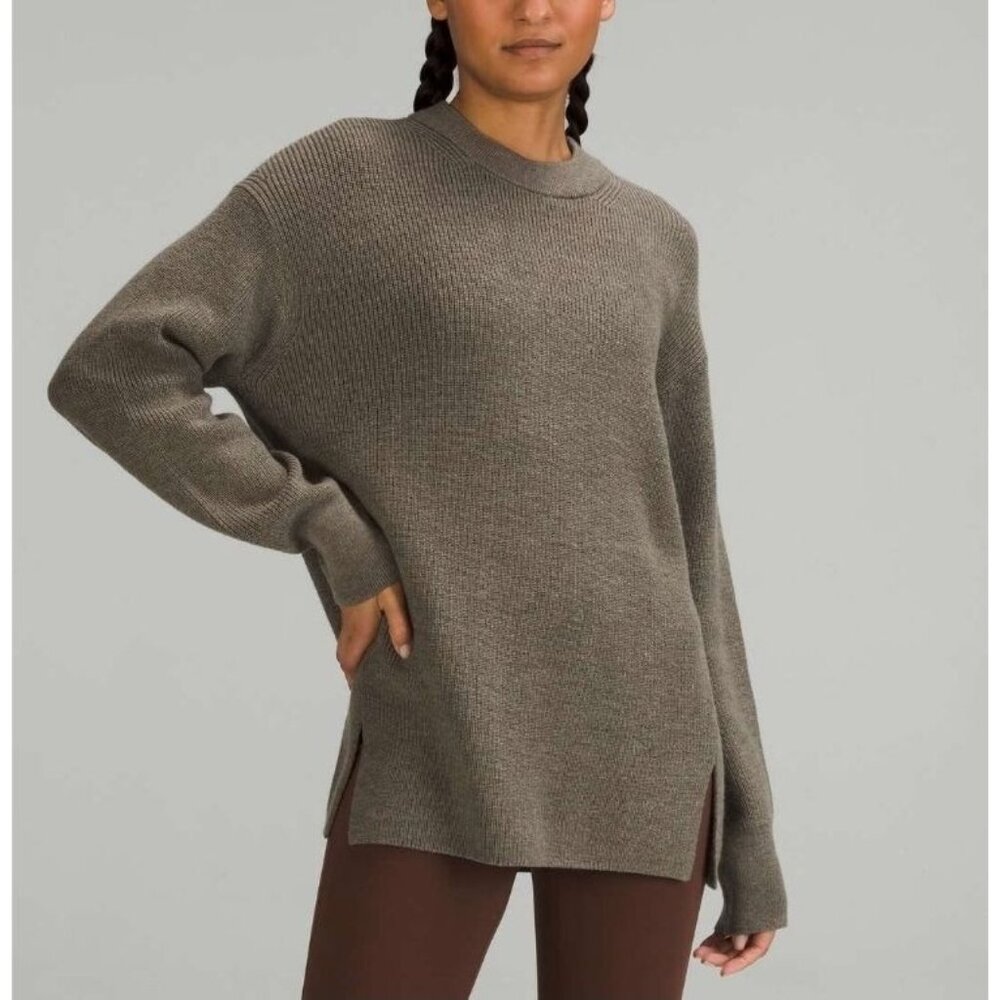 Lululemon Merino Wool Blend Ribbed Crewneck Sweater Womens 6 Green Athleisure